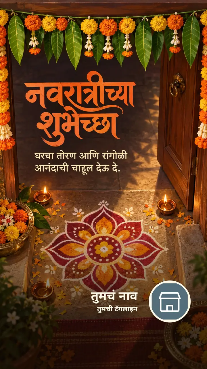 नवरात्रीच्या शुभेच्छा - घरचा तोरण आणि रांगोळी - Festival Image, फुलं, निसर्ग, दिवा