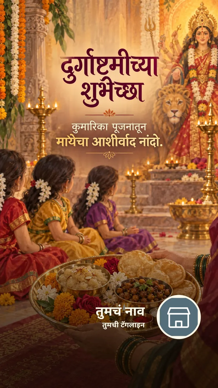 दुर्गाष्टमीच्या शुभेच्छा - कुमारिका पूजनातून - Festival Image, फुलं, दिवा, मुलं