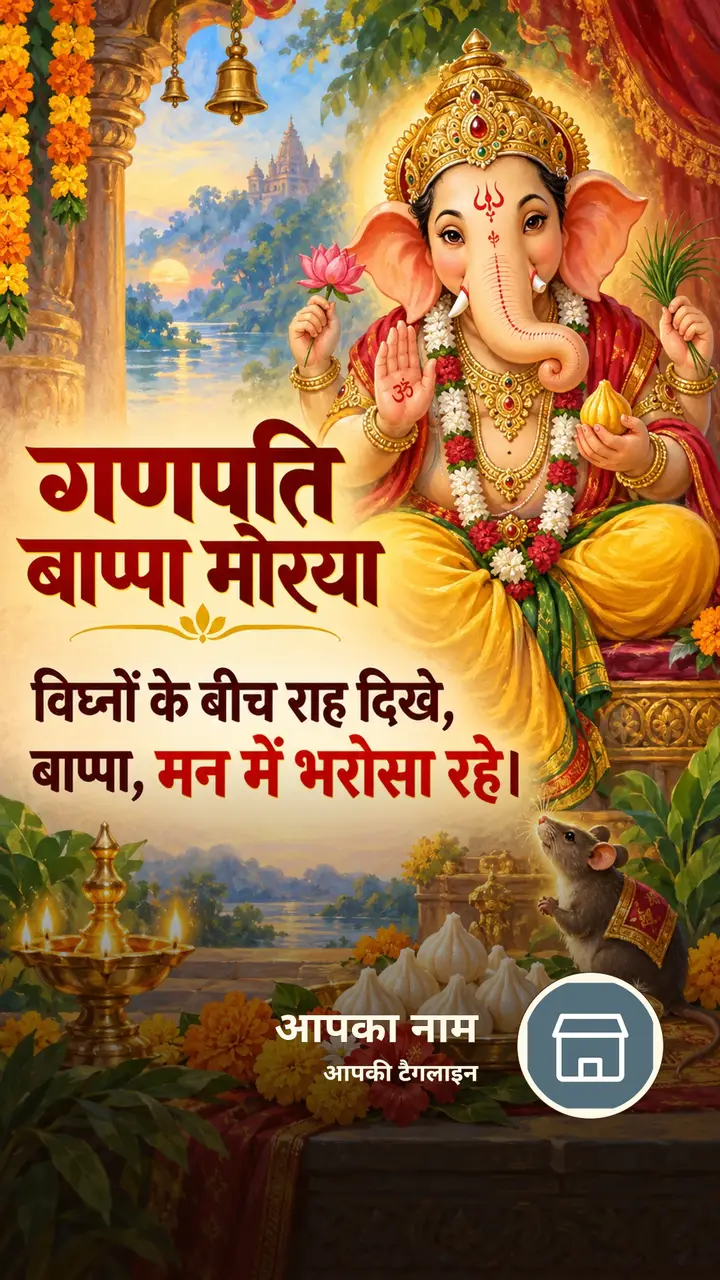 गणपति बाप्पा मोरया - विघ्नों के बीच राह दिखे, - Bhakti Image, फूल, दीया, गणेश