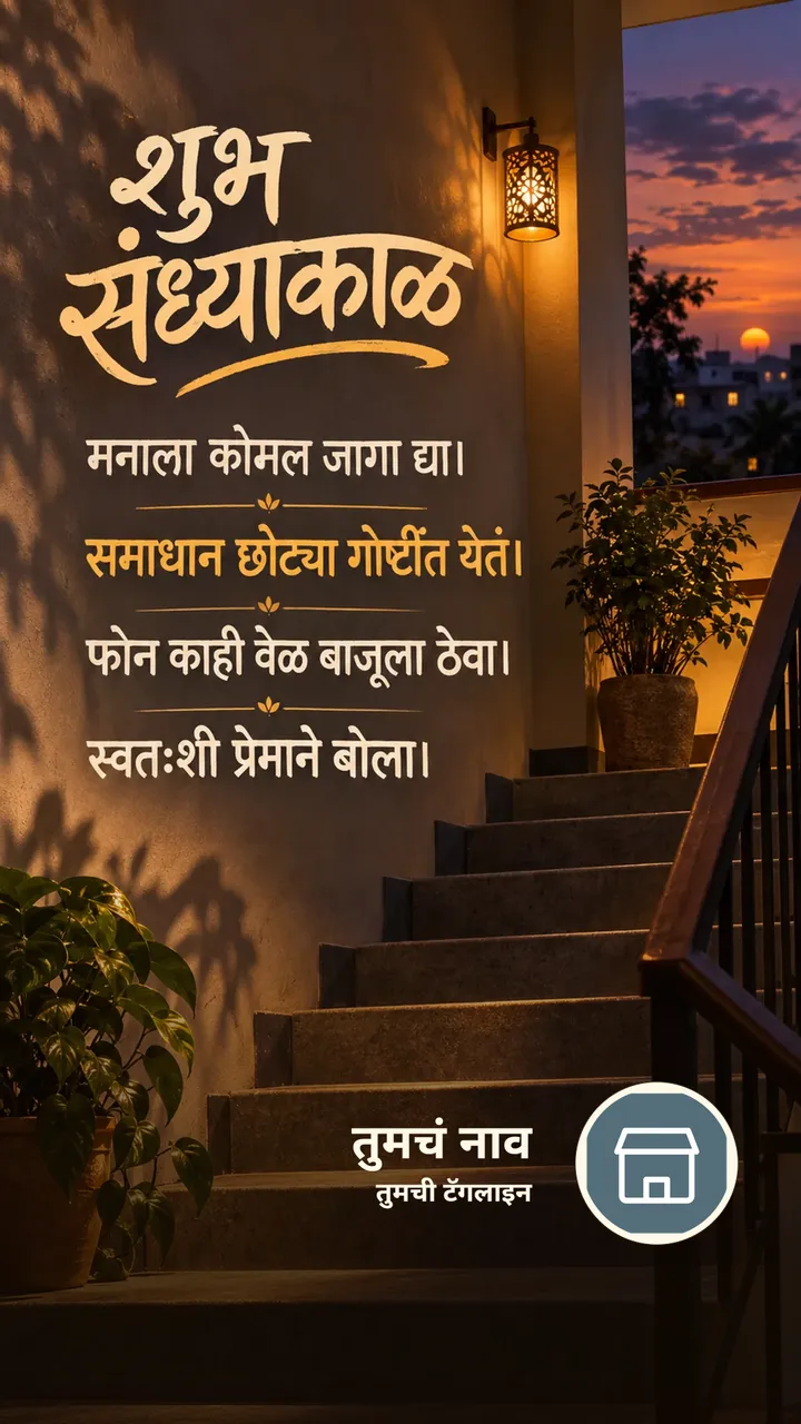 शुभ संध्याकाळ - मनाला कोमल जागा द्या। - समाधान छोट्या गोष्टींत येतं। - Sandhyakal Image