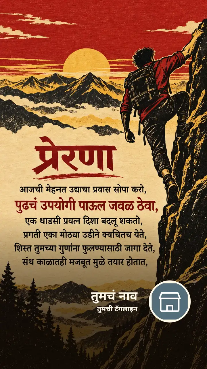 प्रेरणा - आजची मेहनत उद्याचा प्रवास सोपा करो, - पुढचं उपयोगी पाऊल जवळ - Motivation Image, निसर्ग, डोंगर