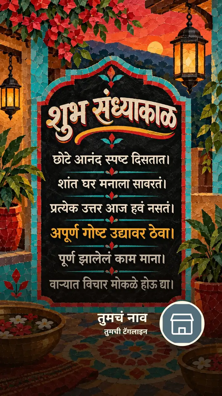 शुभ संध्याकाळ - छोटे आनंद स्पष्ट दिसतात। - शांत घर मनाला सावरतं। - Sandhyakal Image