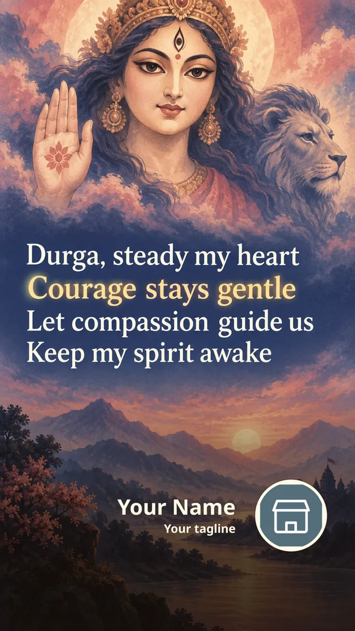 Durga, steady my heart - Devotional Image, Lotus, River, Durga