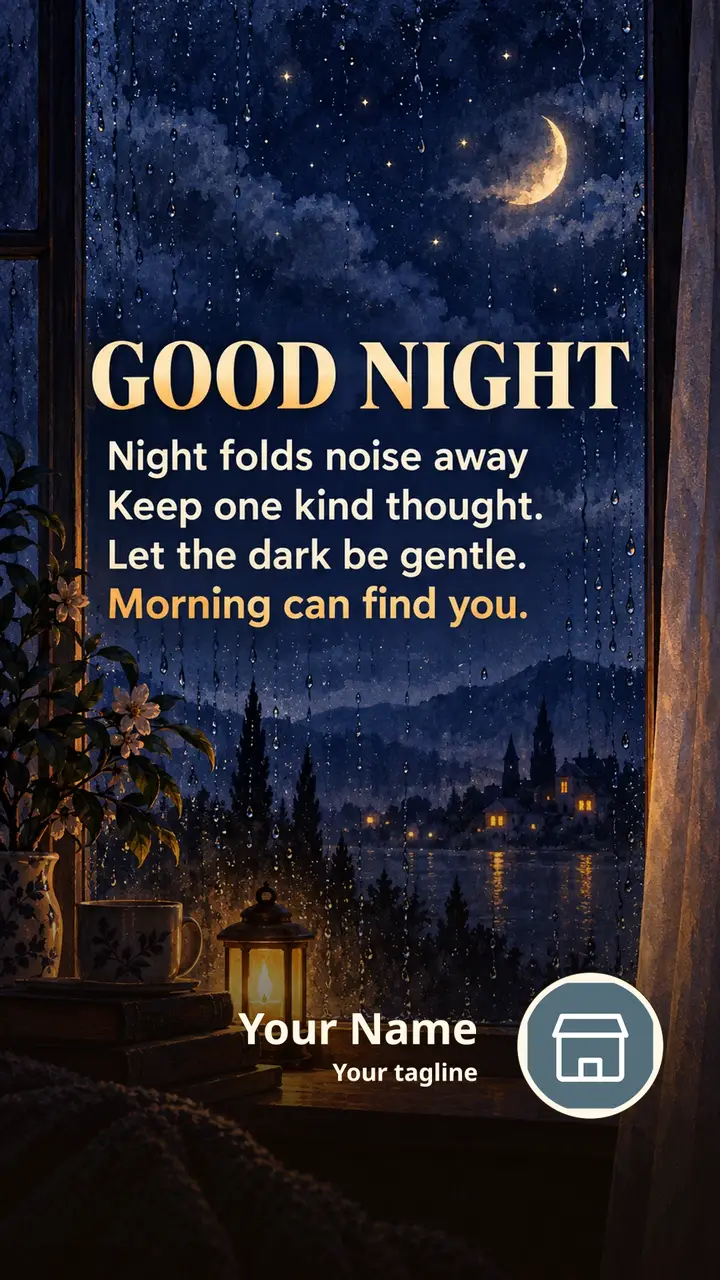 GOOD NIGHT - Night folds noise away - Good Night Image, Rain, Moon, Stars