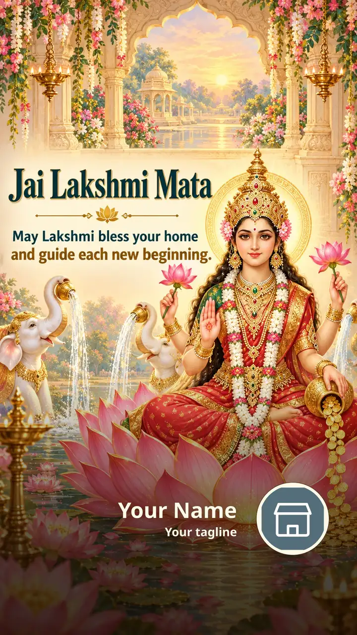 Jai Lakshmi Mata - May Lakshmi bless your home - Devotional Image, Flowers, Lotus, Lakshmi