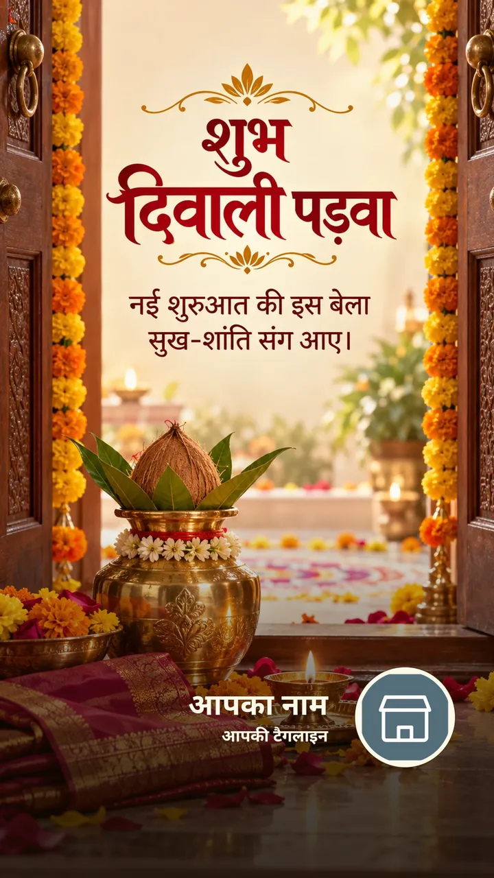 शुभ दिवाली पड़वा - नई शुरुआत की इस बेला - Festival Image, फूल, दीया