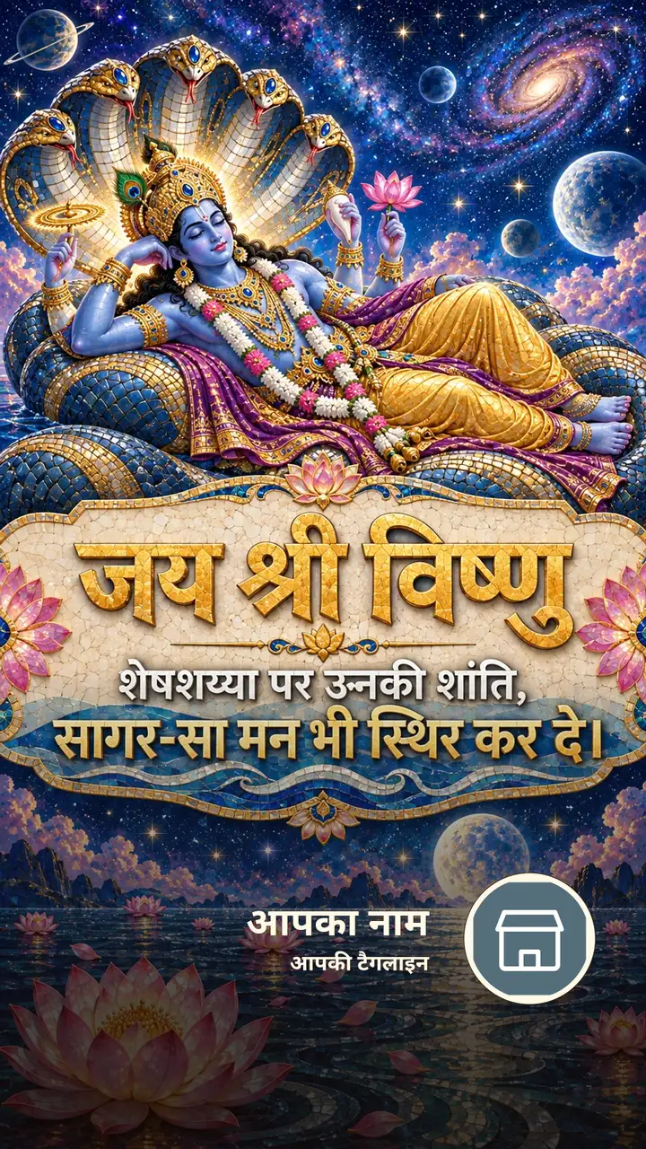 जय श्री विष्णु - शेषशय्या पर उनकी शांति, - Bhakti Image, कमल, विष्णु