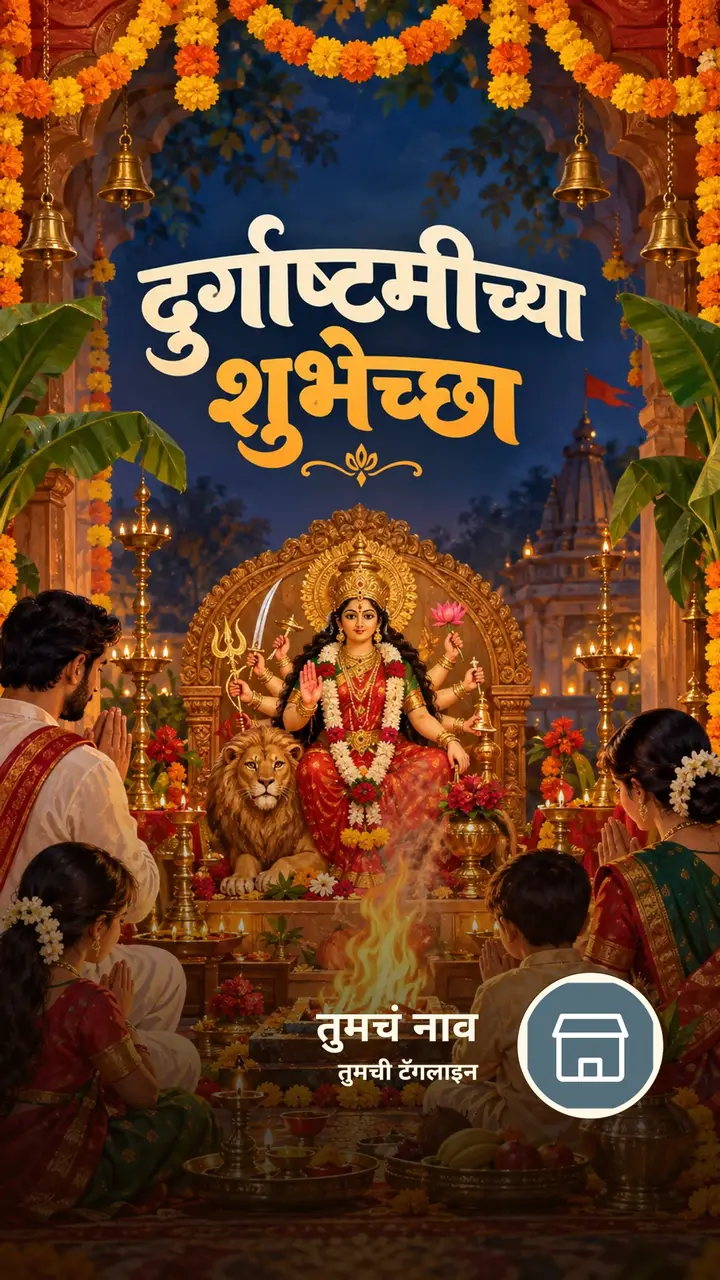 दुर्गाष्टमीच्या शुभेच्छा - Festival Image, फुलं, दिवा, दुर्गा