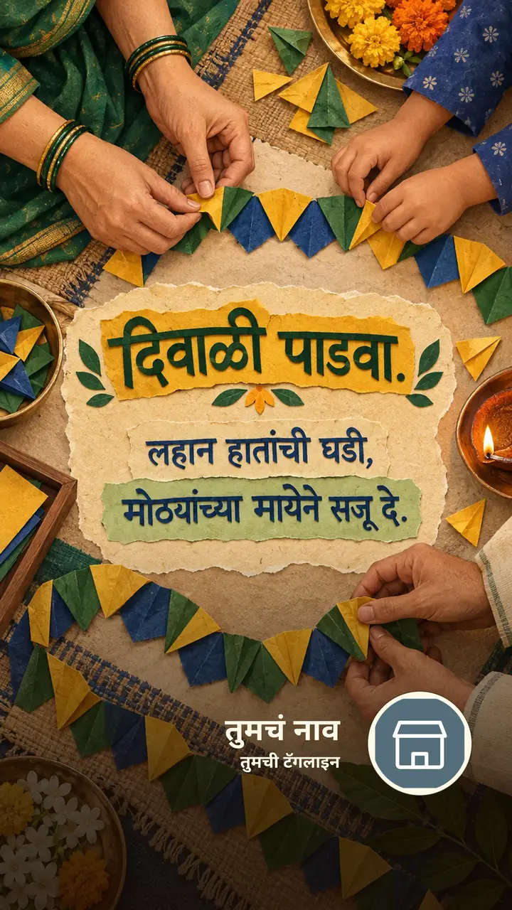 दिवाळी पाडवा. - लहान हातांची घडी, - Festival Image, फुलं, दिवा, कुटुंब, मुलं