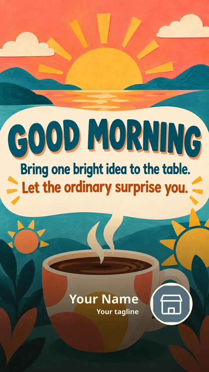 GOOD MORNING - Bring one bright idea to the table. - Good Morning Image, Sunrise, Nature, Coffee