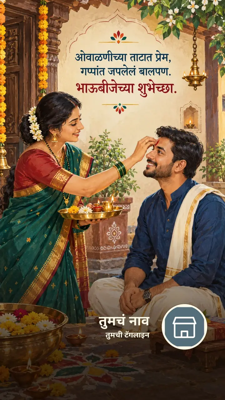 ओवाळणीच्या ताटात प्रेम, - Festival Image, फुलं, दिवा, कुटुंब