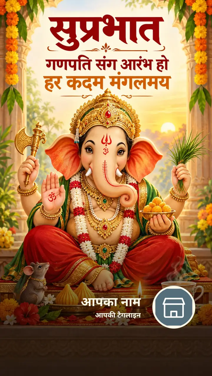 सुप्रभात - गणपति संग आरंभ हो - Suprabhat Image, चाय, दीया, गणेश