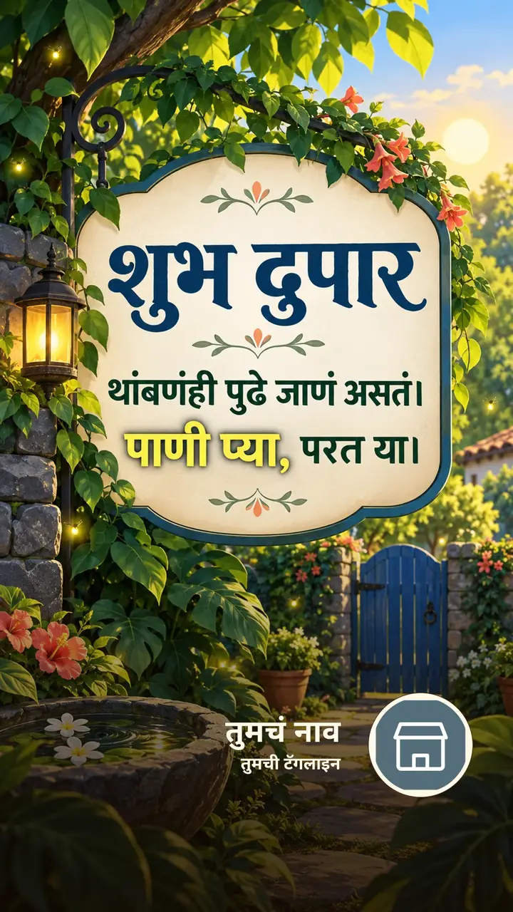 शुभ दुपार - थांबणंही पुढे जाणं असतं। - पाणी प्या, परत या। - Shubh Dupar Image