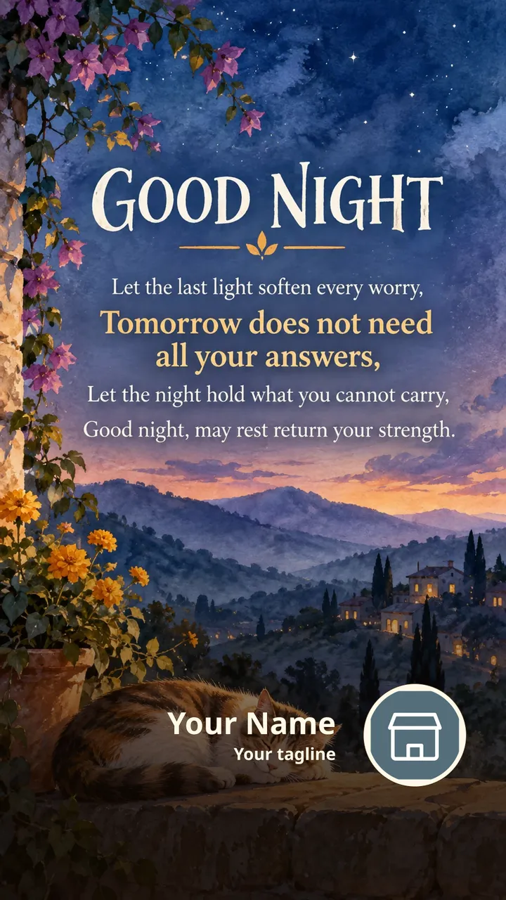 GOOD NIGHT - Let the last light soften every worry, - Tomorrow does - Good Night Image, Moon, Stars, Candle