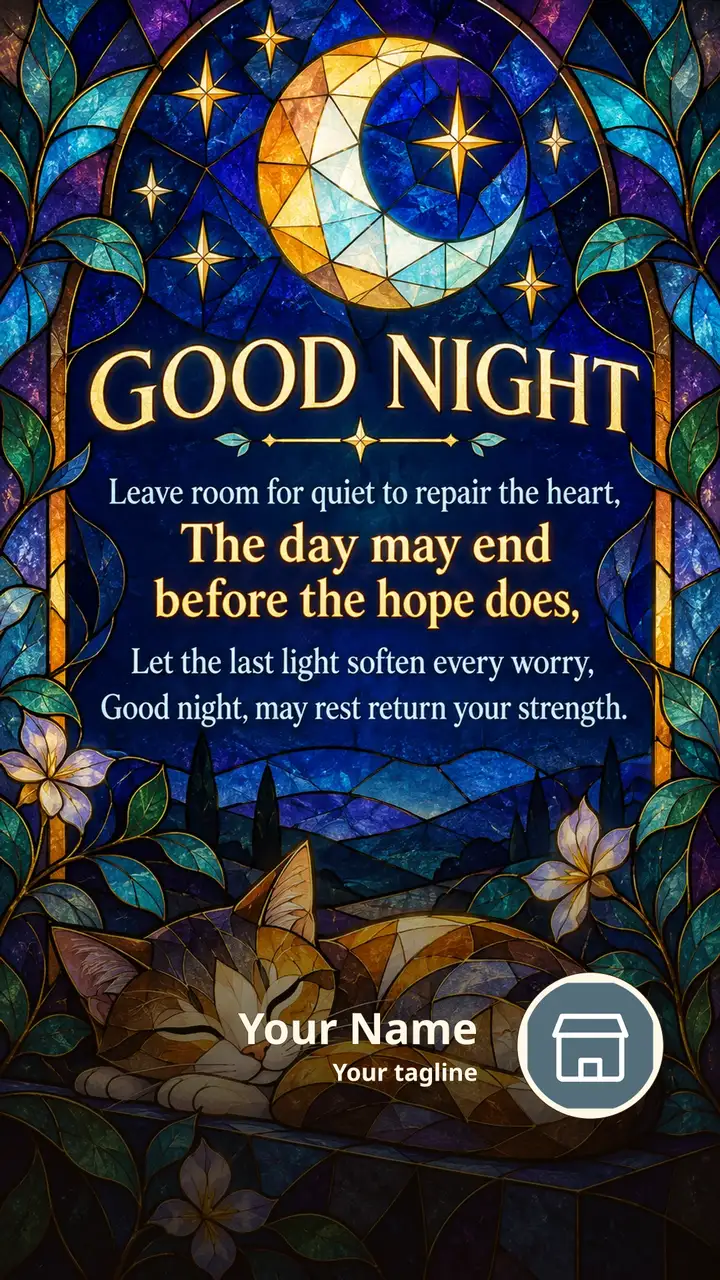 GOOD NIGHT - Leave room for quiet to repair the heart, - Good Night Image, Moon, Stars, Candle
