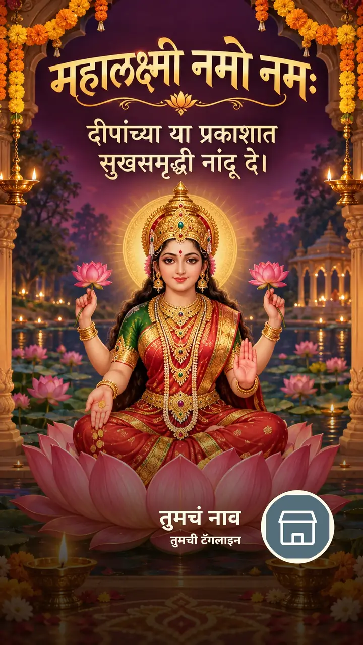 महालक्ष्मी नमो नमः - दीपांच्या या प्रकाशात - Festival Image, कमळ, दिवा, लक्ष्मी