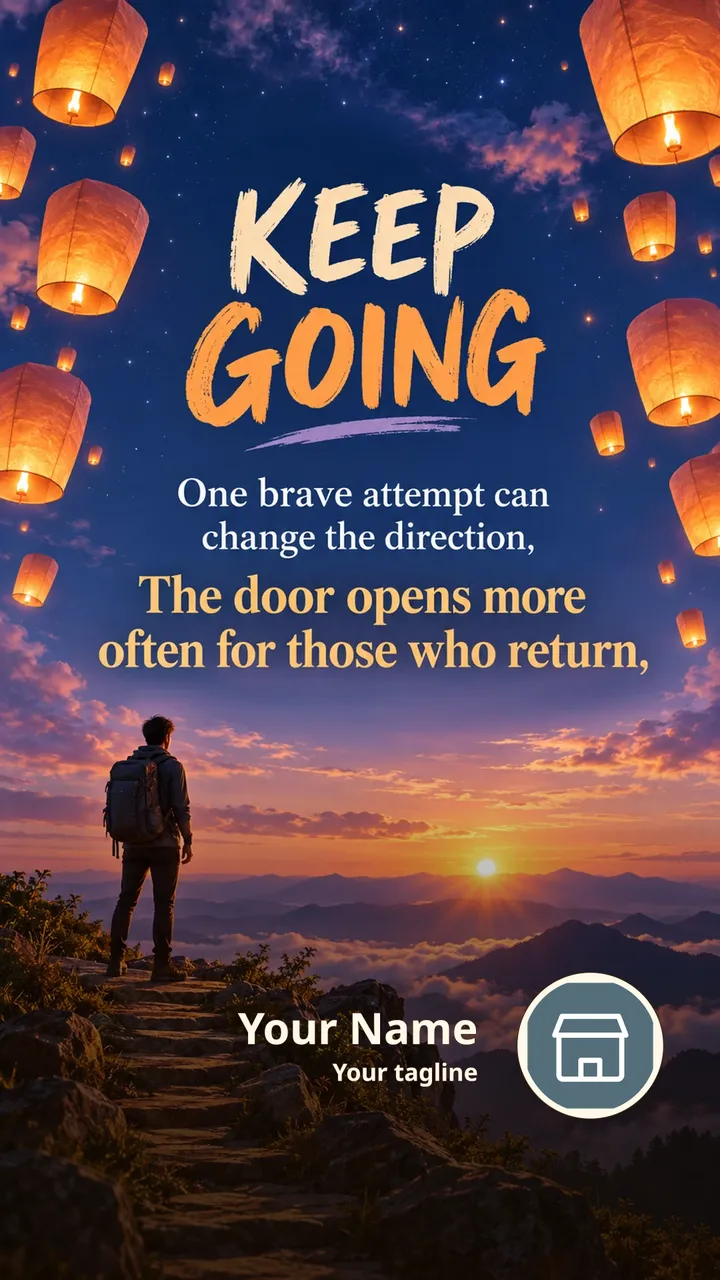 KEEP GOING - One brave attempt can change the direction, - The door - Motivational Image, Nature, Mountains