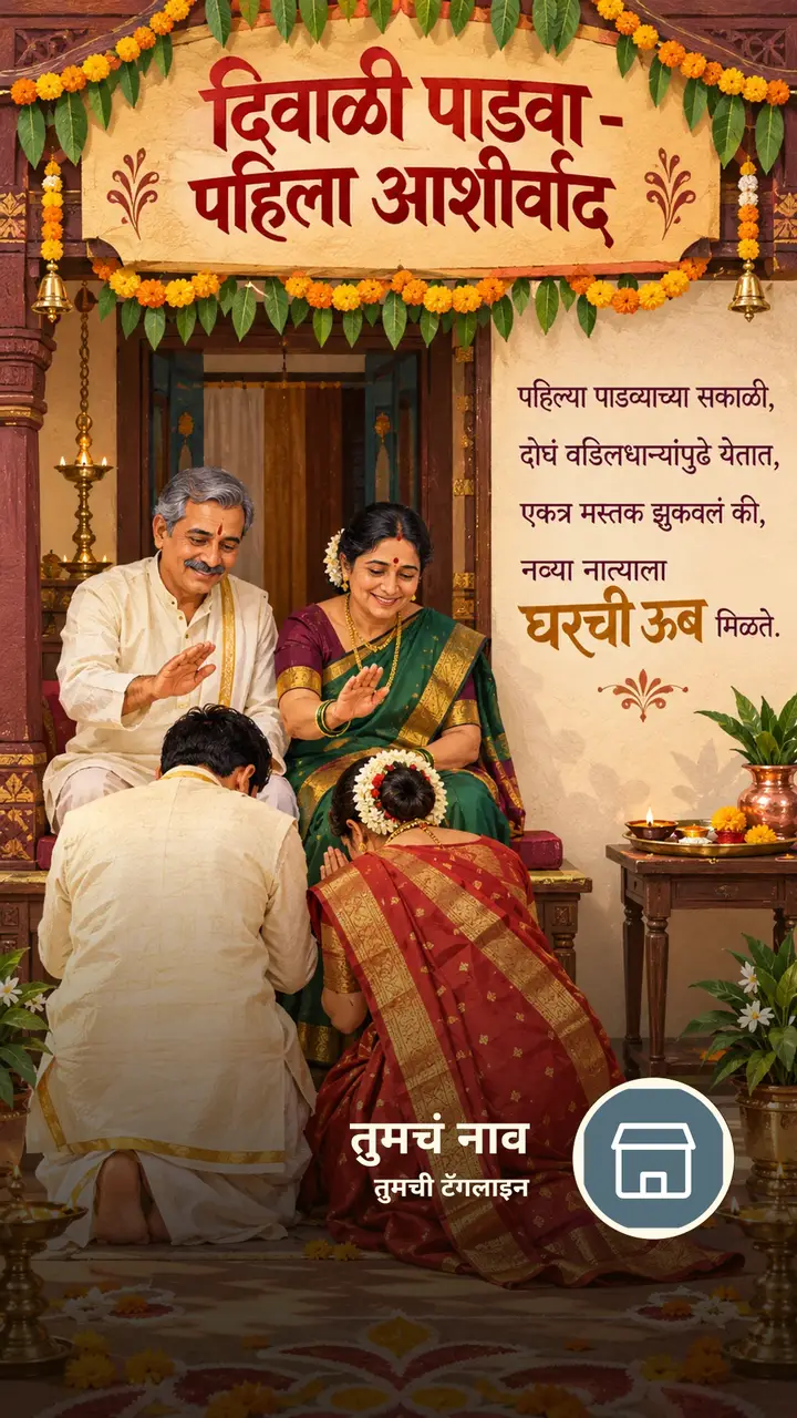 दिवाळी पाडवा - पहिला आशीर्वाद - Festival Image, फुलं, दिवा, कुटुंब, जोडपं