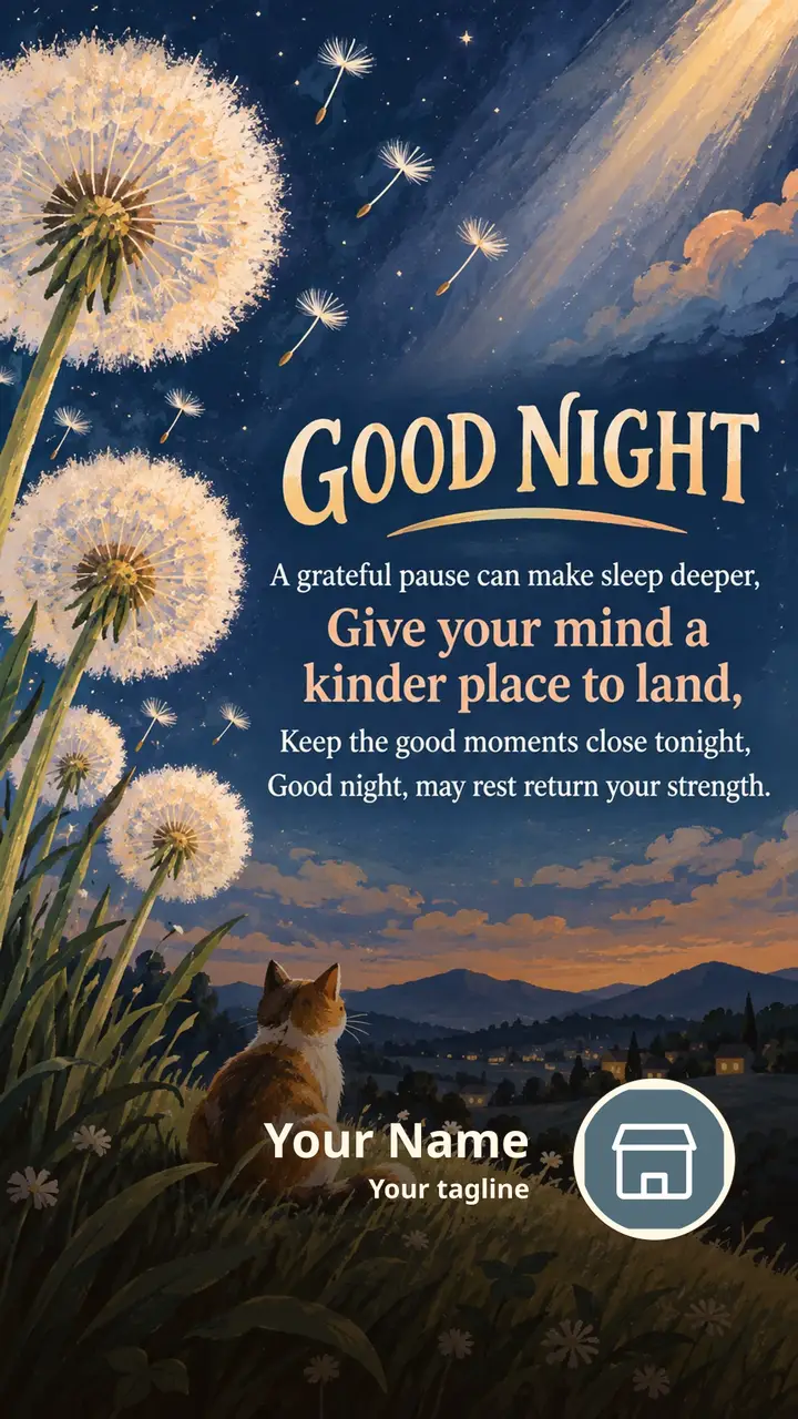 GOOD NIGHT - A grateful pause can make sleep deeper, - Give your mind - Good Night Image, Moon, Stars, Candle