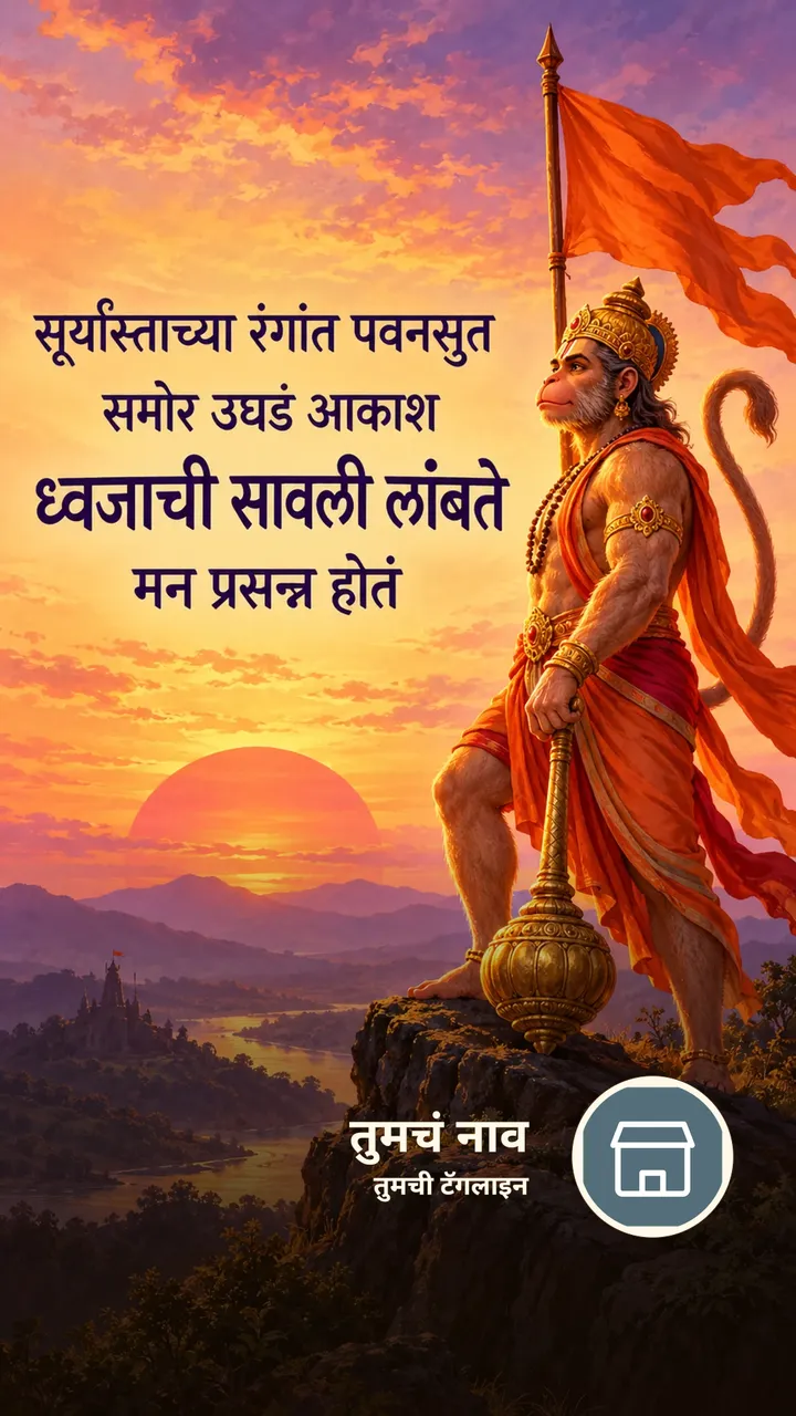 सूर्यास्ताच्या रंगांत पवनसुत - Bhakti Image, हनुमान