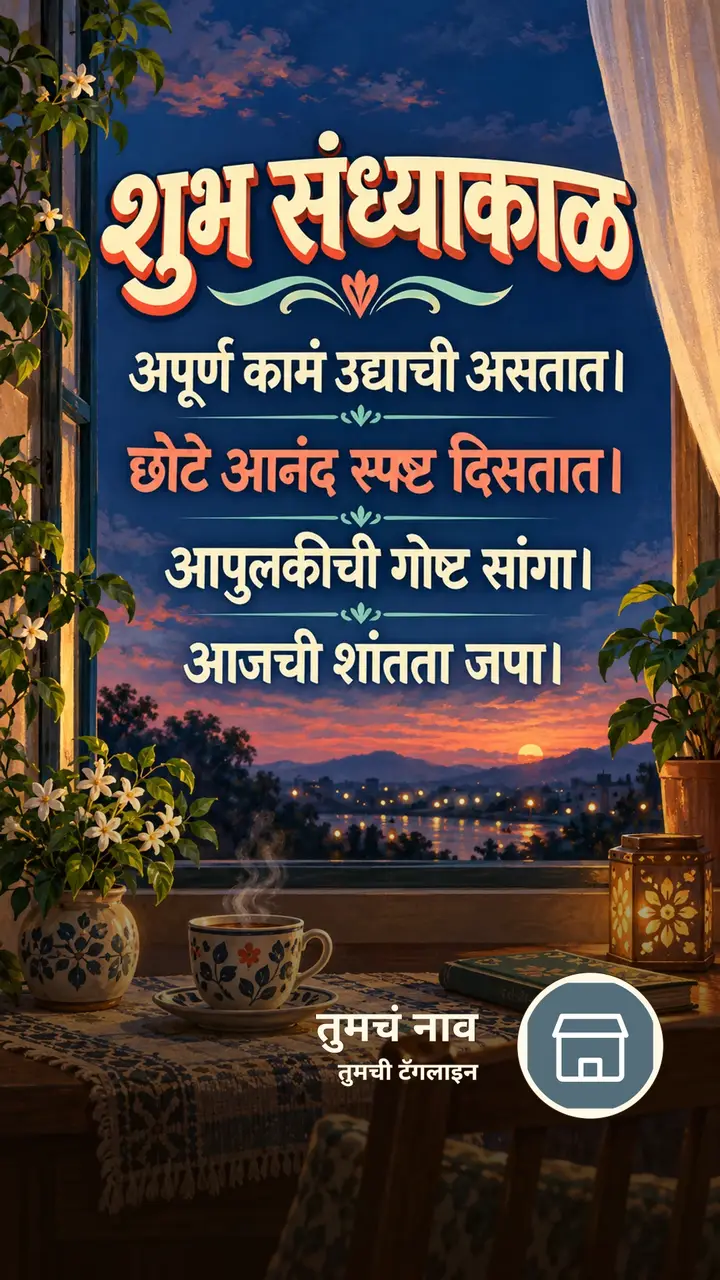 शुभ संध्याकाळ - अपूर्ण कामं उद्याची असतात। - छोटे आनंद स्पष्ट दिसतात। - Sandhyakal Image