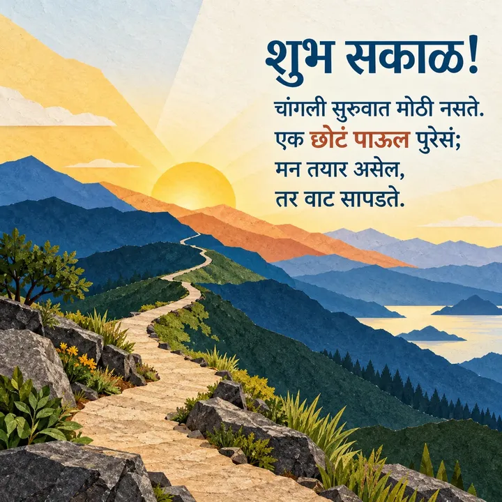 शुभ सकाळ! - चांगली सुरुवात मोठी नसते. - Shubh Sakal Image, सूर्योदय, निसर्ग, डोंगर