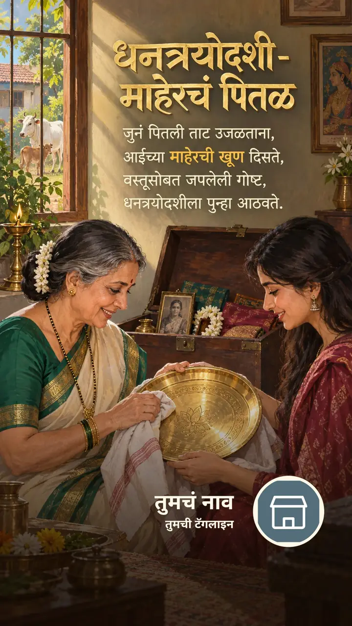 धनत्रयोदशी - माहेरचं पितळ - Festival Image, फुलं, दिवा, कुटुंब, आई