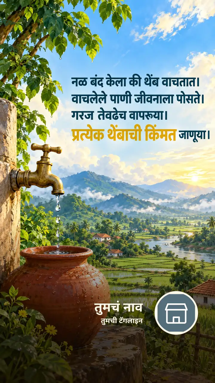 नळ बंद केला की थेंब वाचतात। - Suvichar Image, निसर्ग, डोंगर, नदी, गाव