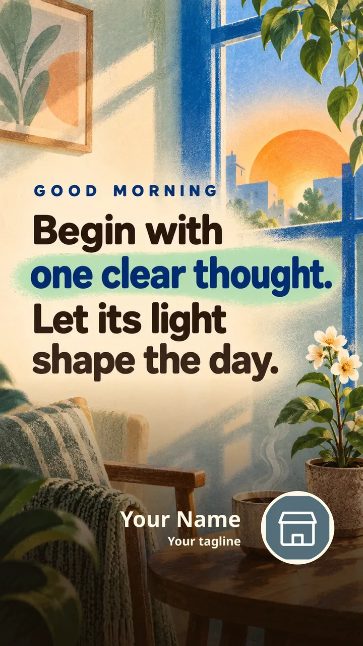 GOOD MORNING - Begin with one clear thought. - Good Morning Image, Flowers, Sunrise, Coffee