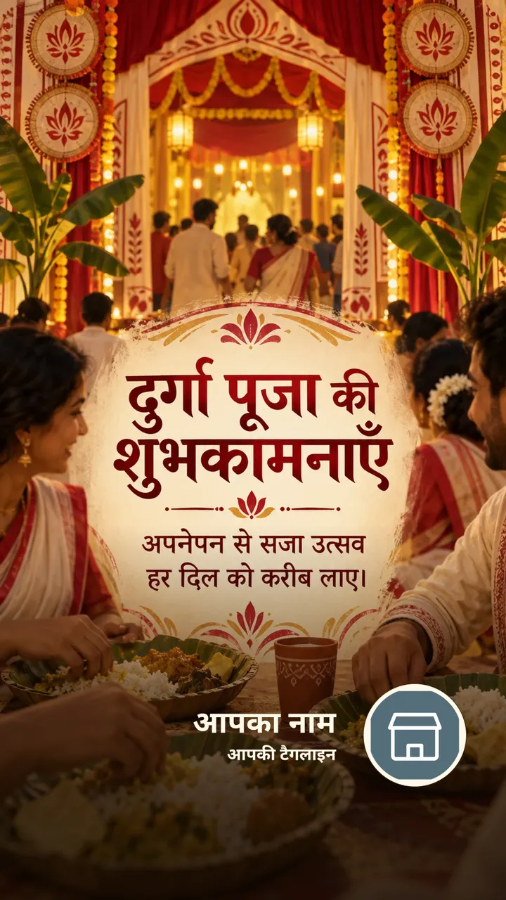 दुर्गा पूजा की शुभकामनाएँ - Festival Image, फूल, दीया, परिवार