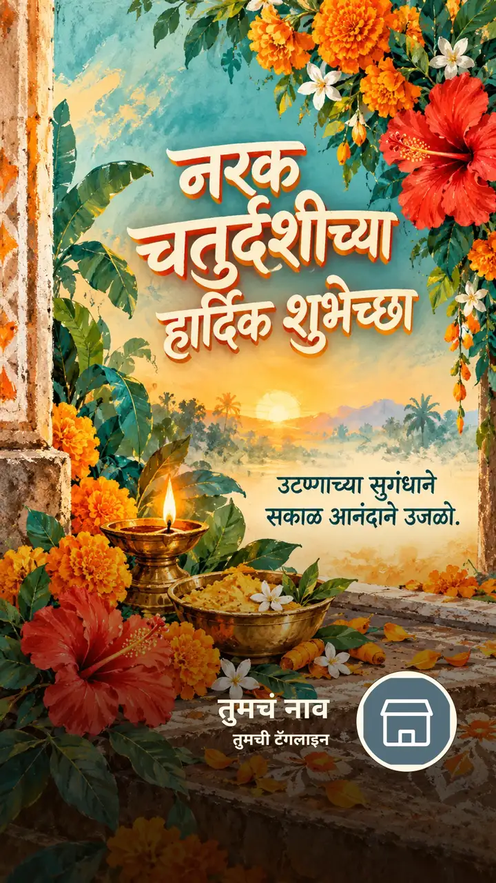नरक चतुर्दशीच्या हार्दिक शुभेच्छा - उटण्याच्या सुगंधाने - Festival Image, फुलं, दिवा