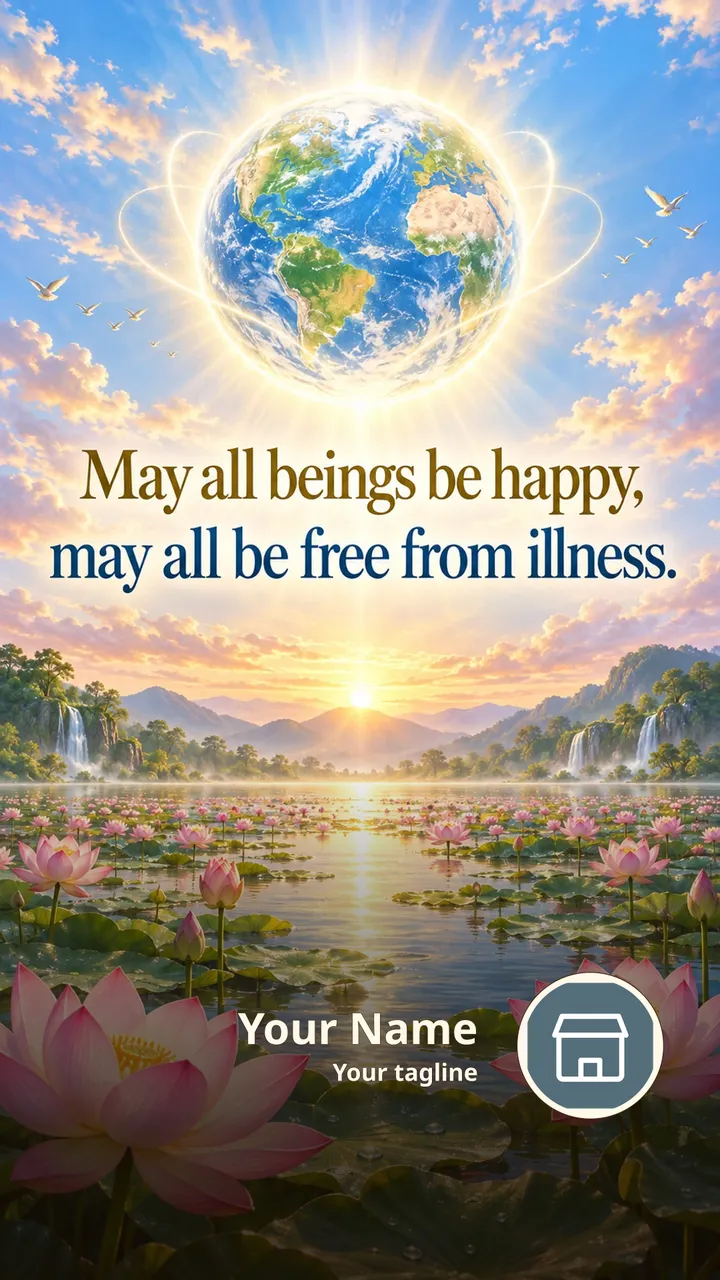 May all beings be happy, - Devotional Image, Lotus, Nature, Birds