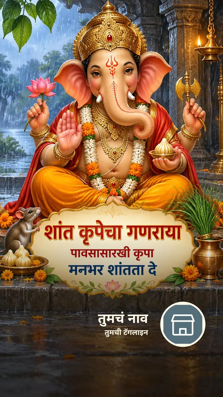 शांत कृपेचा गणराया - Bhakti Image, फुलं, पाऊस, गणपती