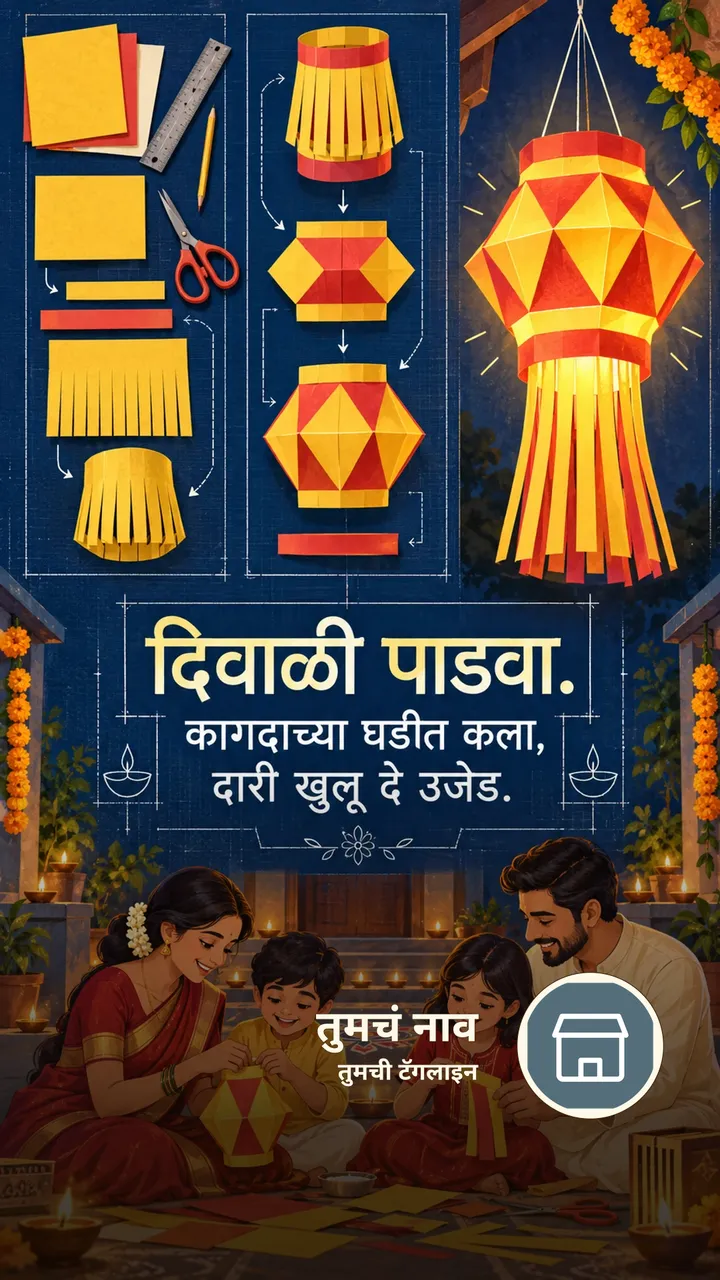 दिवाळी पाडवा. - कागदाच्या घडीत कला, - Festival Image, फुलं, दिवा
