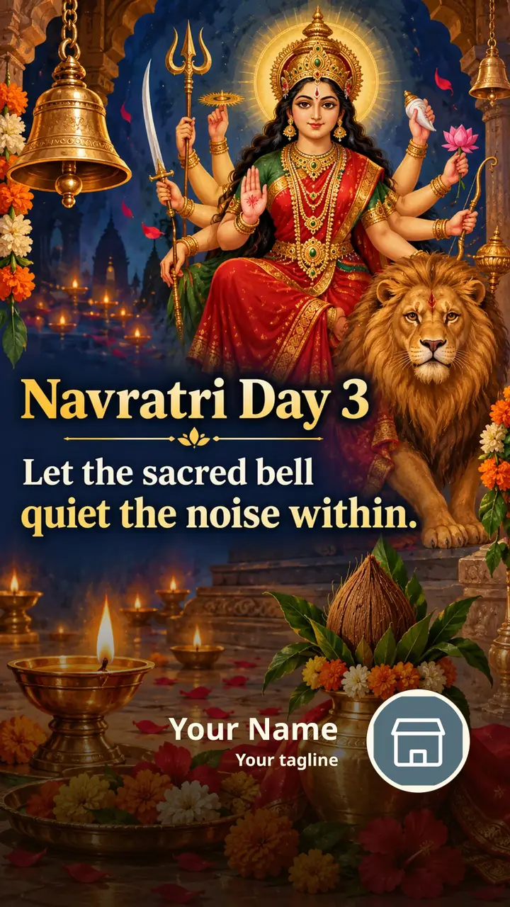Navratri Day 3 - Festival Image, Flowers, Diya, Durga