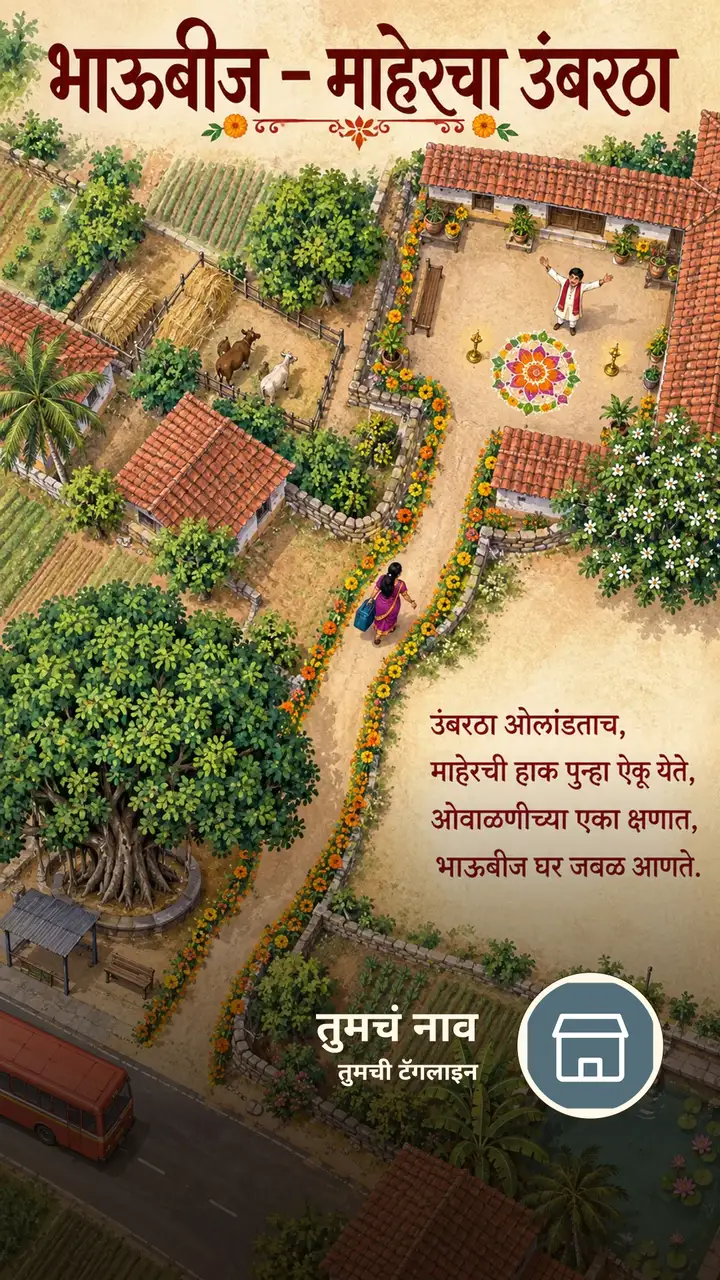 भाऊबीज - माहेरचा उंबरठा - Festival Image, फुलं, आकाश, गाव, कुटुंब