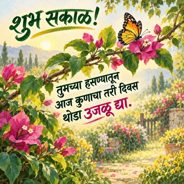 शुभ सकाळ! - तुमच्या हसण्यातून - Shubh Sakal Image, फुलं, निसर्ग, फुलपाखरू