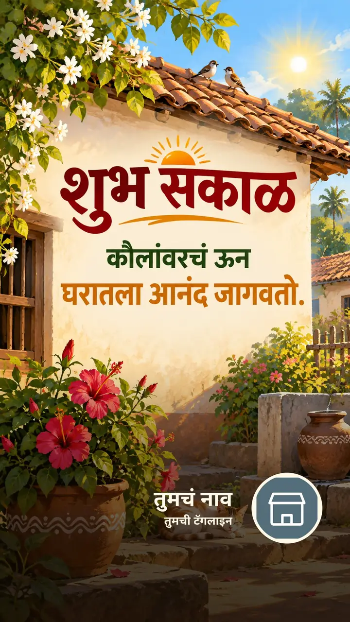 शुभ सकाळ - कौलांवरचं ऊन - Shubh Sakal Image, फुलं, गाव