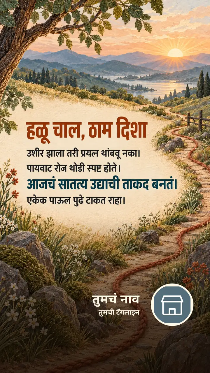 हळू चाल, ठाम दिशा - उशीर झाला तरी प्रयत्न थांबवू नका। - Motivation Image, फुलं, निसर्ग