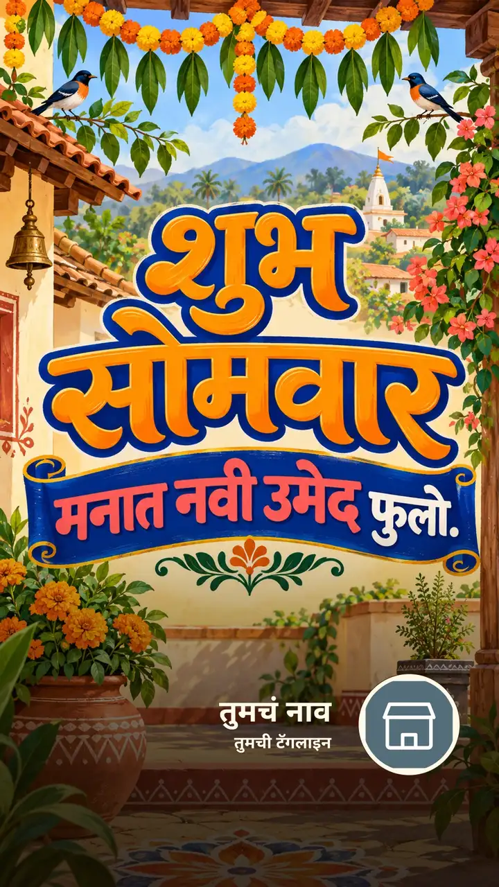 शुभ सोमवार - मनात नवी उमेद फुलो. - दिवसभराच्या शुभेच्छा Image, फुलं, पक्षी, गाव