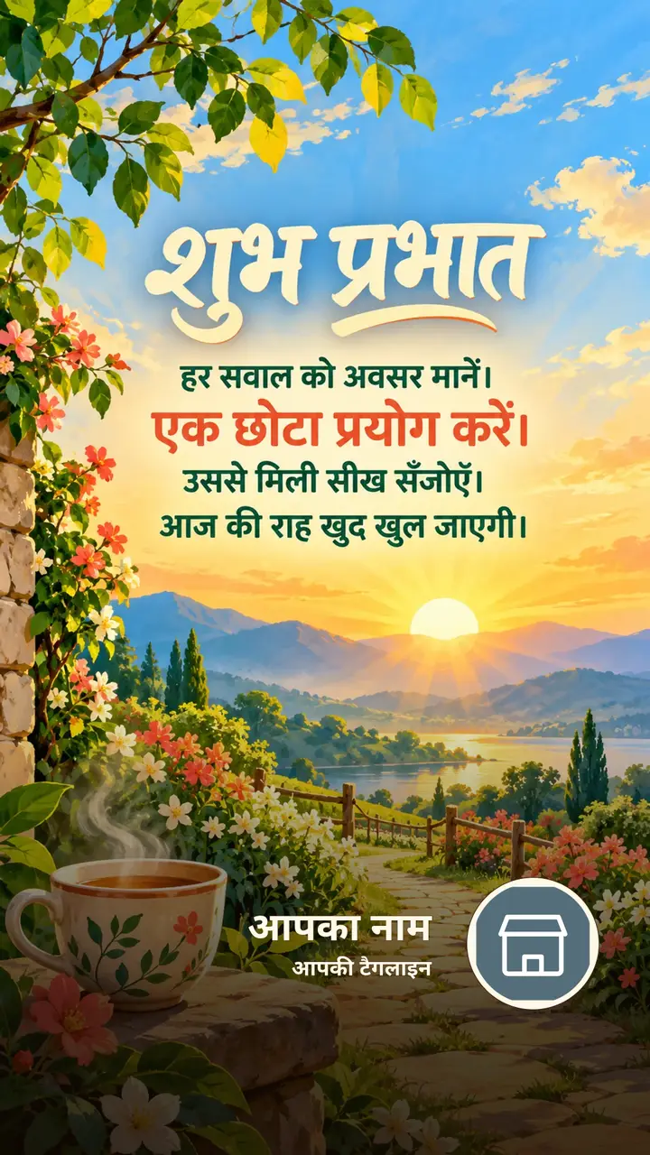 शुभ प्रभात - हर सवाल को अवसर मानें। - Suprabhat Image, फूल, सूर्योदय, पहाड़, चाय
