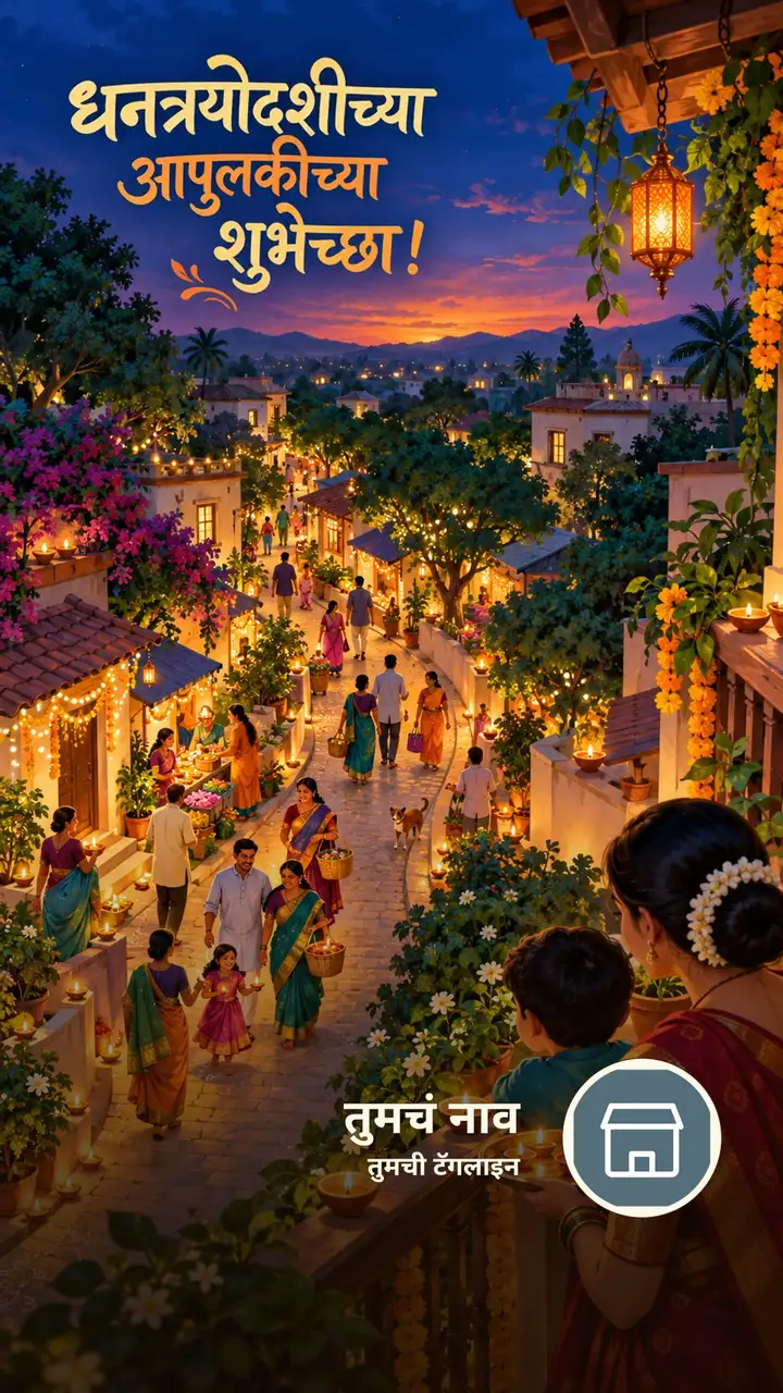 धनत्रयोदशीच्या आपुलकीच्या शुभेच्छा! - Festival Image, फुलं, दिवा, गाव, कुटुंब