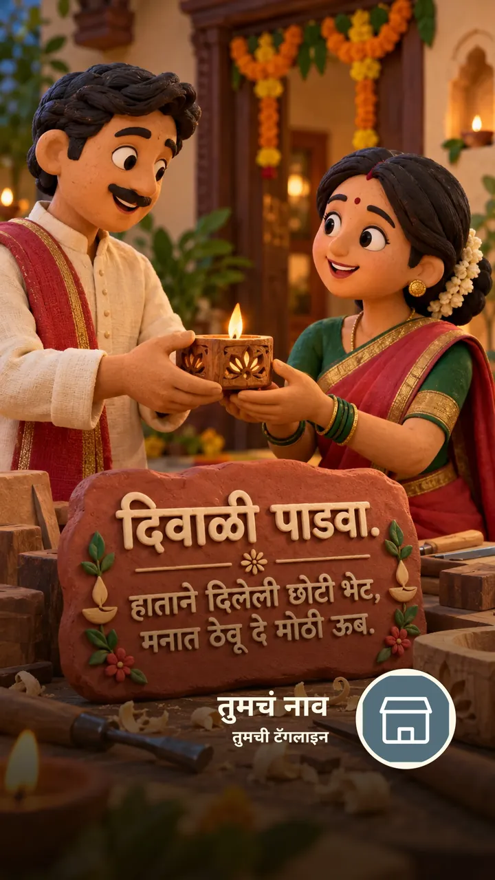 दिवाळी पाडवा. - हाताने दिलेली छोटी भेट, - Festival Image, फुलं, दिवा, जोडपं