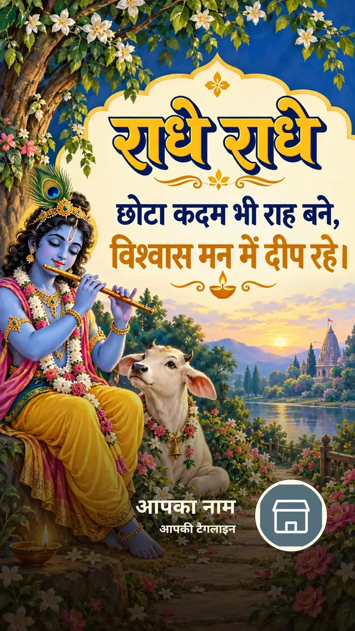 राधे राधे - छोटा कदम भी राह बने, - Bhakti Image, फूल, कृष्ण