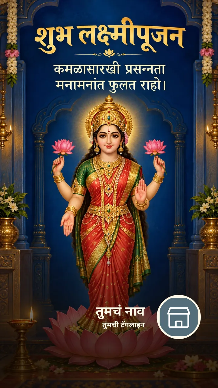 शुभ लक्ष्मीपूजन - Festival Image, कमळ, दिवा, लक्ष्मी