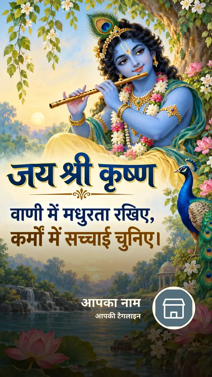 जय श्री कृष्ण - वाणी में मधुरता रखिए, - Bhakti Image, फूल, नदी, कृष्ण