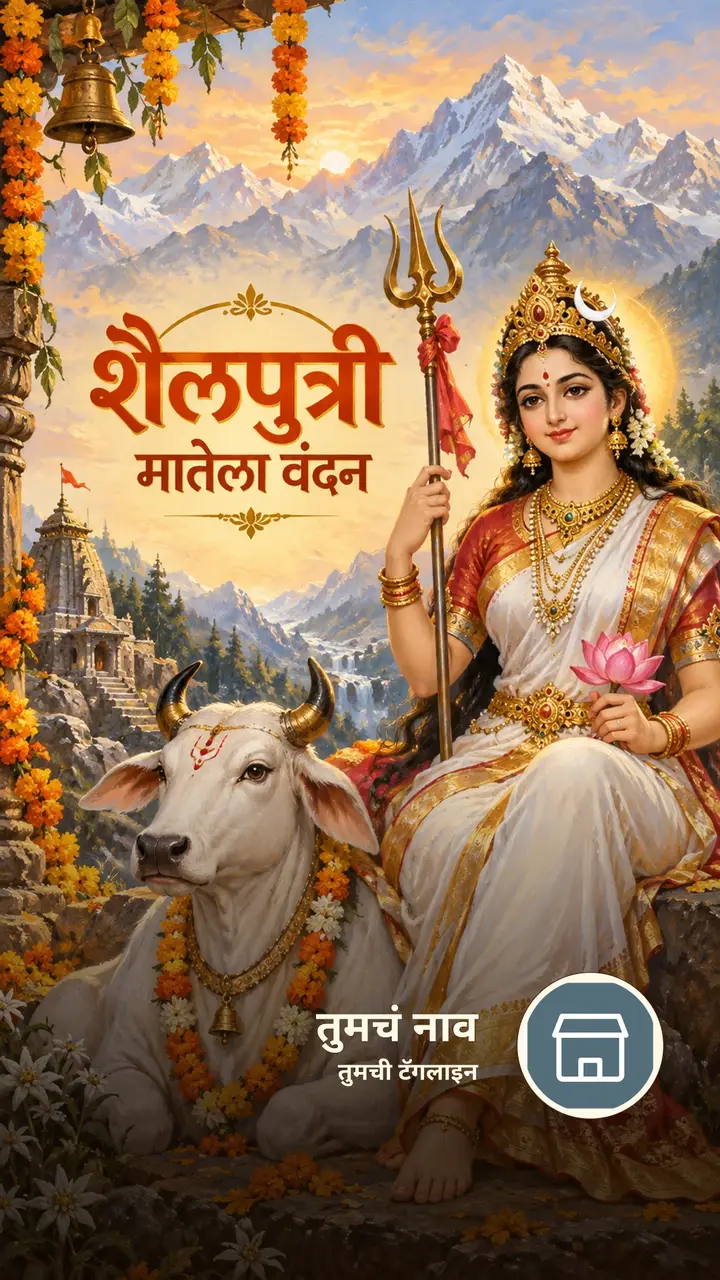 शैलपुत्री मातेला वंदन - Bhakti Image, फुलं, डोंगर, दुर्गा