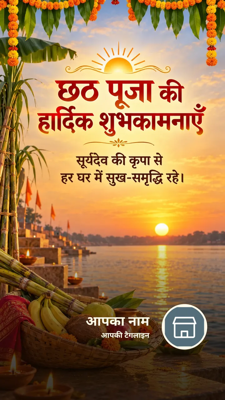 छठ पूजा की हार्दिक शुभकामनाएँ - Festival Image, नदी, दीया