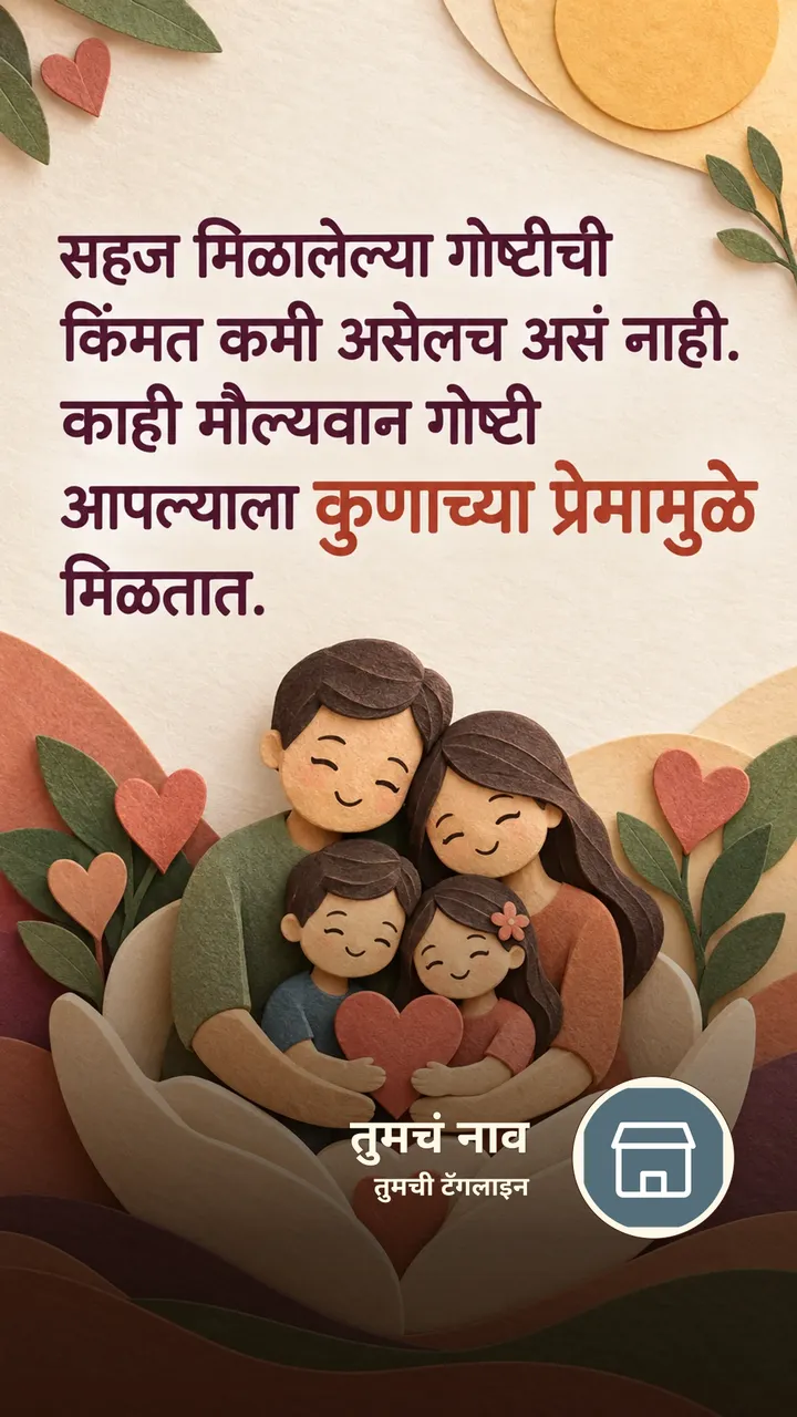 सहज मिळालेल्या गोष्टीची - Suvichar Image, कुटुंब