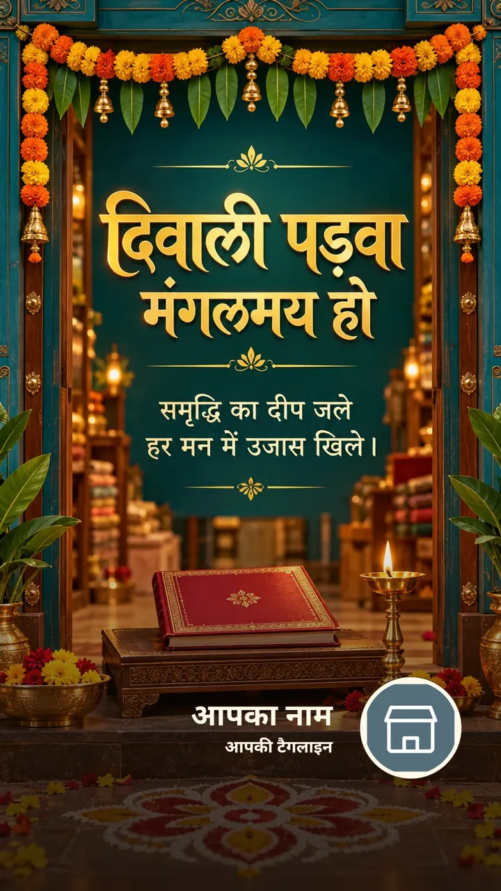 दिवाली पड़वा मंगलमय हो - समृद्धि का दीप जले - Festival Image, फूल, दीया